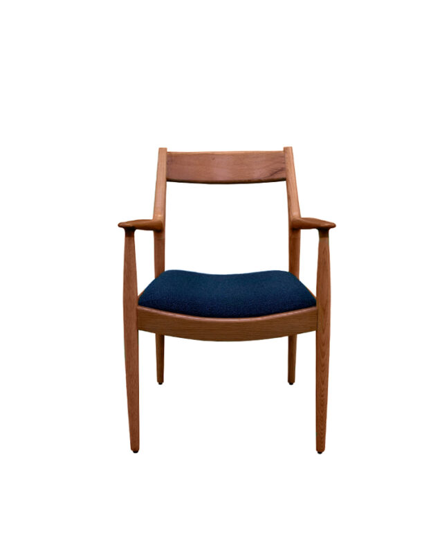 Curved Back Armrest Fabric Hardwood Chair