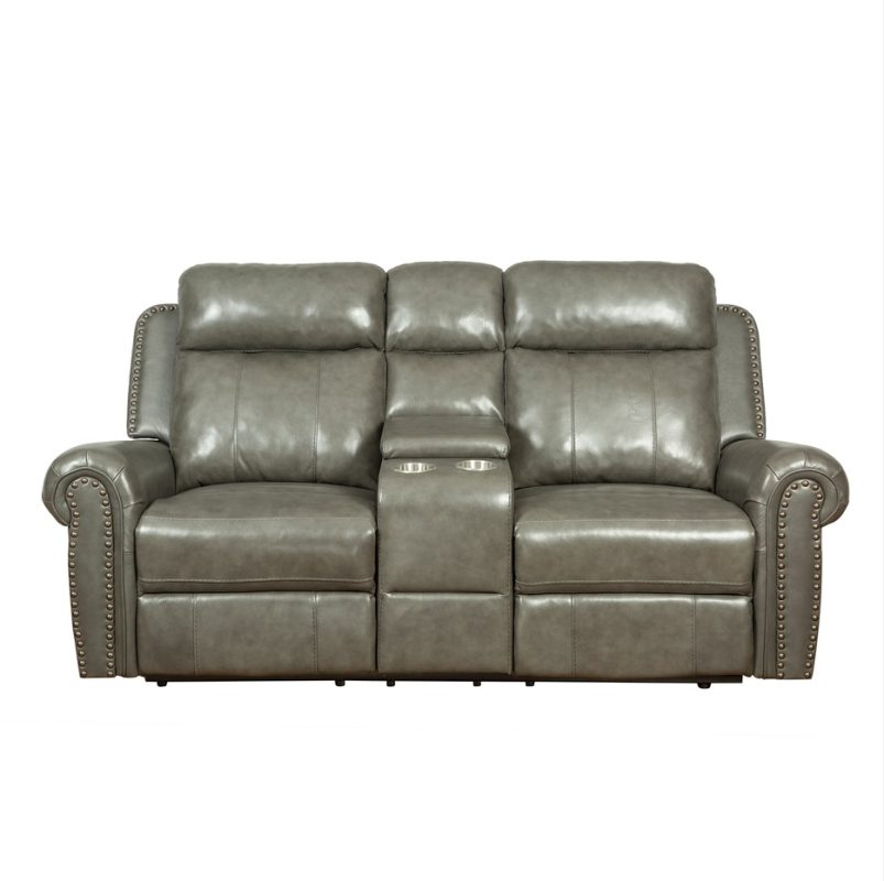 Leather Reclining 2-Seater Sofa with Center Console and Cup Holders | MS001A