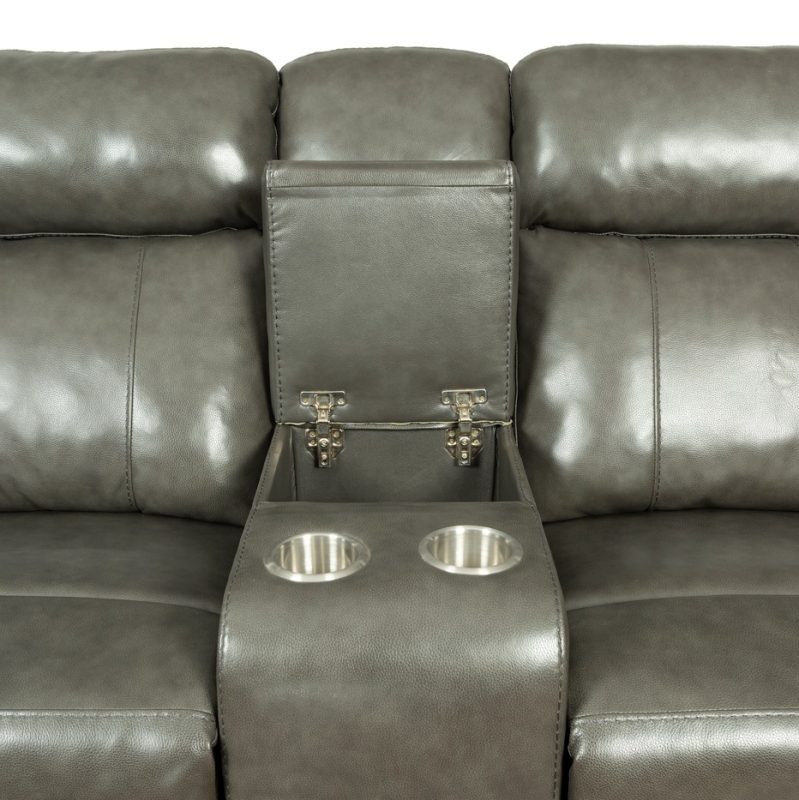 Leather Reclining 2-Seater Sofa with Center Console and Cup Holders | MS001A