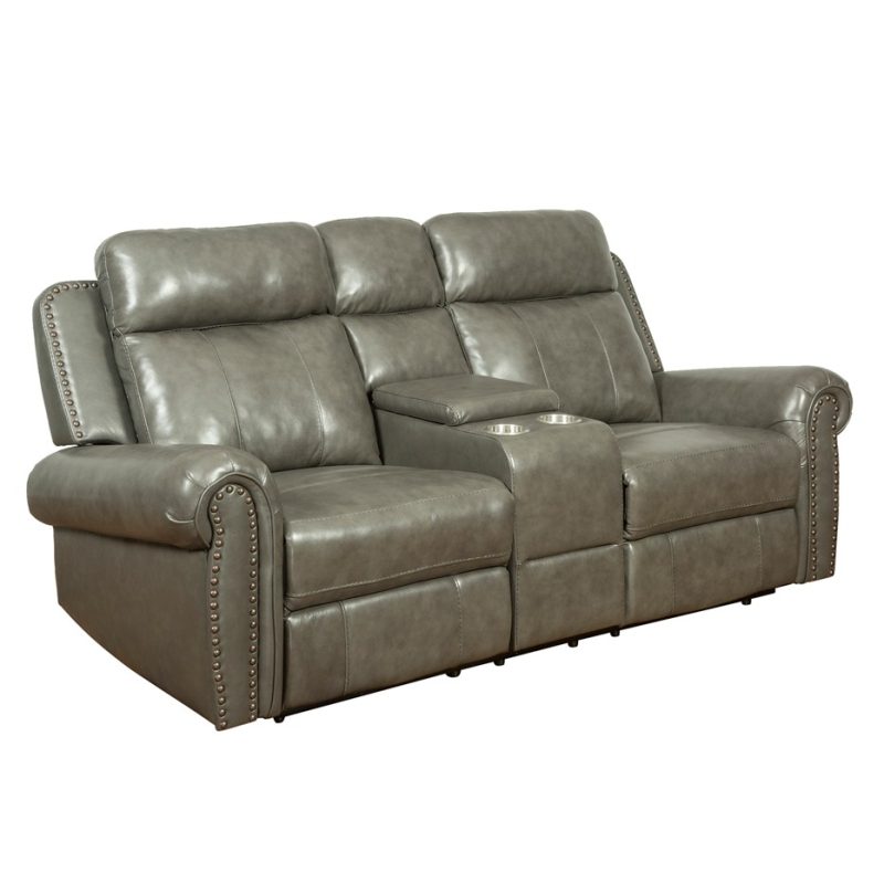 Leather Reclining 2-Seater Sofa with Center Console and Cup Holders | MS001A