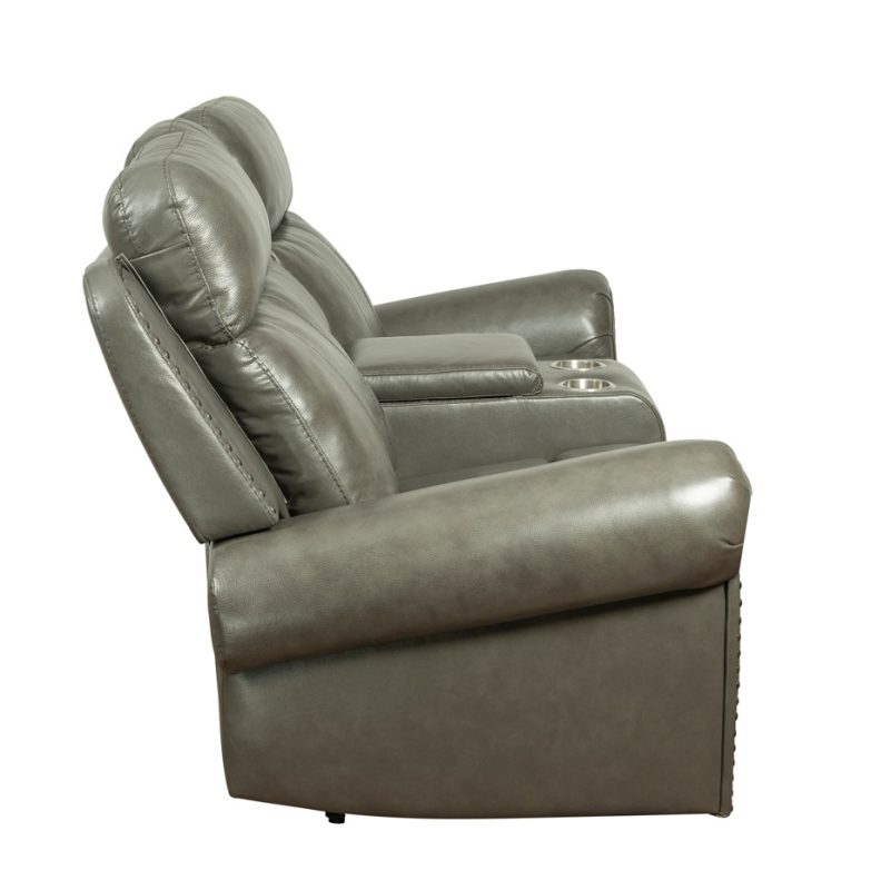 Leather Reclining 2-Seater Sofa with Center Console and Cup Holders | MS001A