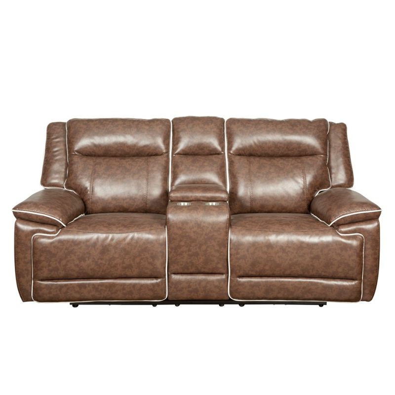 PU Leather Power Reclining 2-Seater Sofa with Contrast Piping and Center Console | MS006A