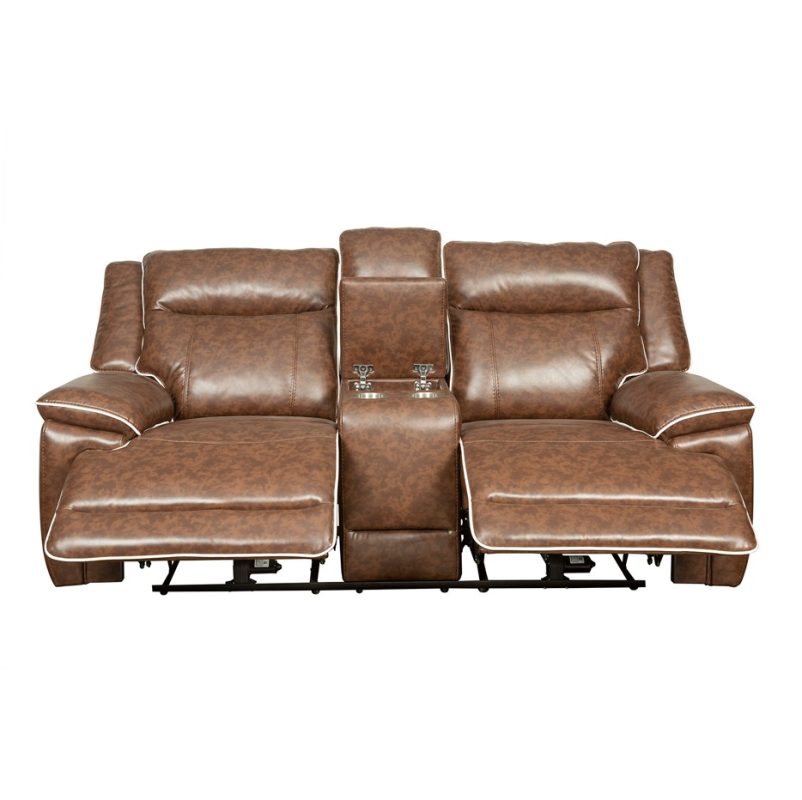 PU Leather Power Reclining 2-Seater Sofa with Contrast Piping and Center Console | MS006A