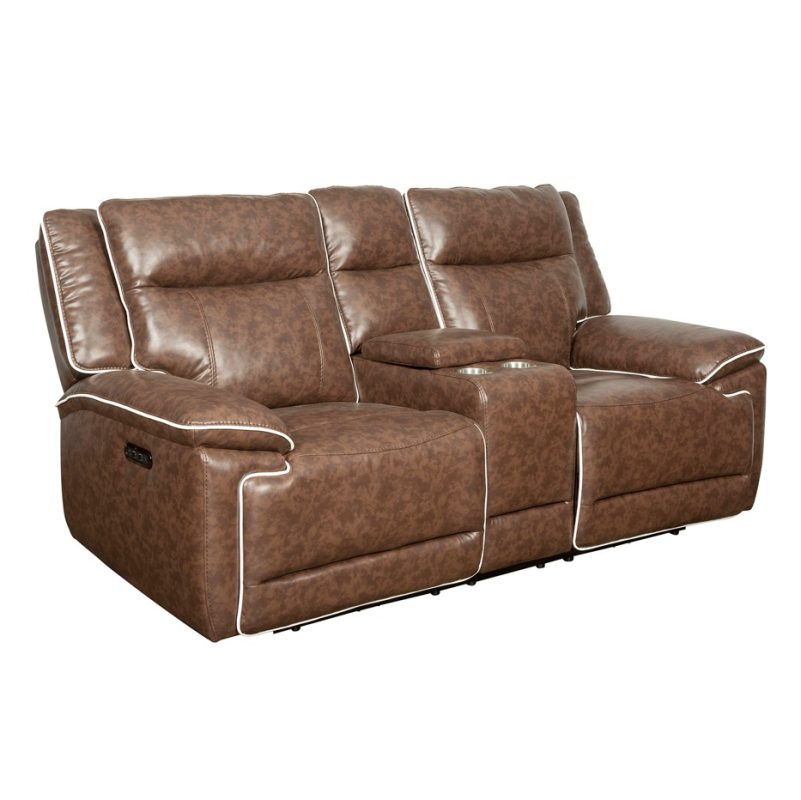 PU Leather Power Reclining 2-Seater Sofa with Contrast Piping and Center Console | MS006A