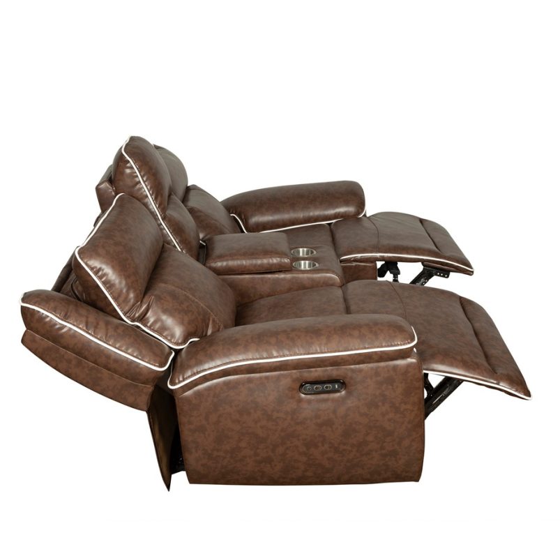 PU Leather Power Reclining 2-Seater Sofa with Contrast Piping and Center Console | MS006A