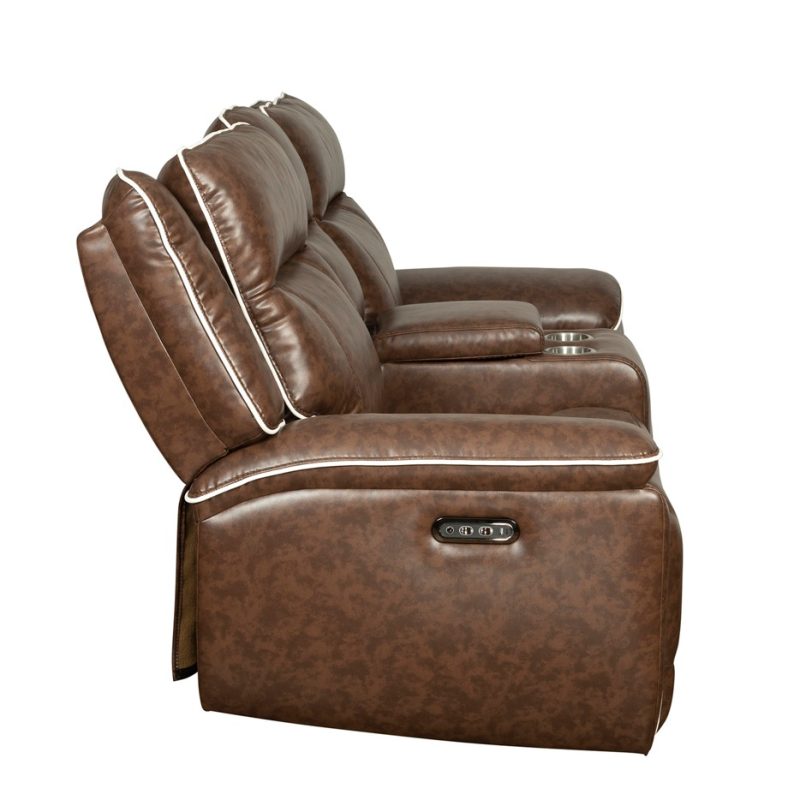 PU Leather Power Reclining 2-Seater Sofa with Contrast Piping and Center Console | MS006A