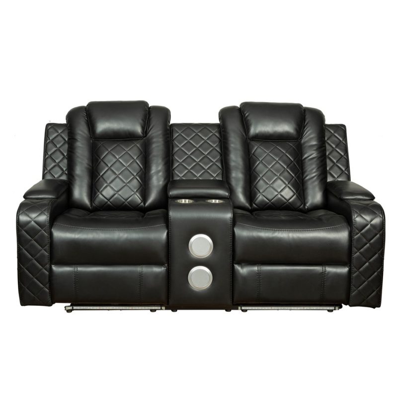 PU Leather Power Reclining 2-Seater Sofa with Diamond Stitching and Speaker Console | MS008A