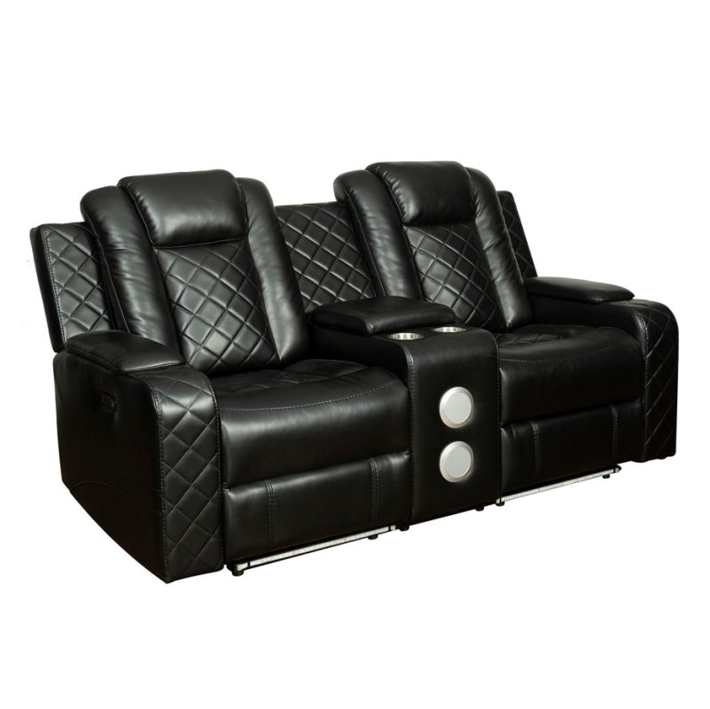 PU Leather Power Reclining 2-Seater Sofa with Diamond Stitching and Speaker Console | MS008A