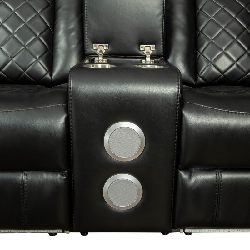 PU Leather Power Reclining 2-Seater Sofa with Diamond Stitching and Speaker Console | MS008A