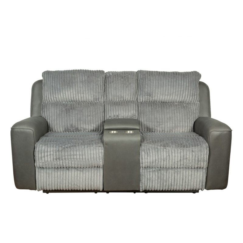 Fabric and PU Leather Reclining 2-Seater Sofa with Power Console and Cup Holders | MS009A