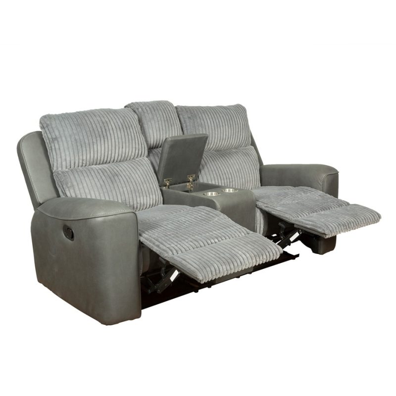 Fabric and PU Leather Reclining 2-Seater Sofa with Power Console and Cup Holders | MS009A