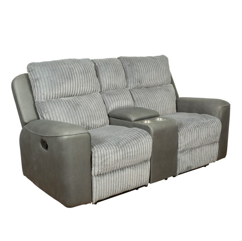 Fabric and PU Leather Reclining 2-Seater Sofa with Power Console and Cup Holders | MS009A