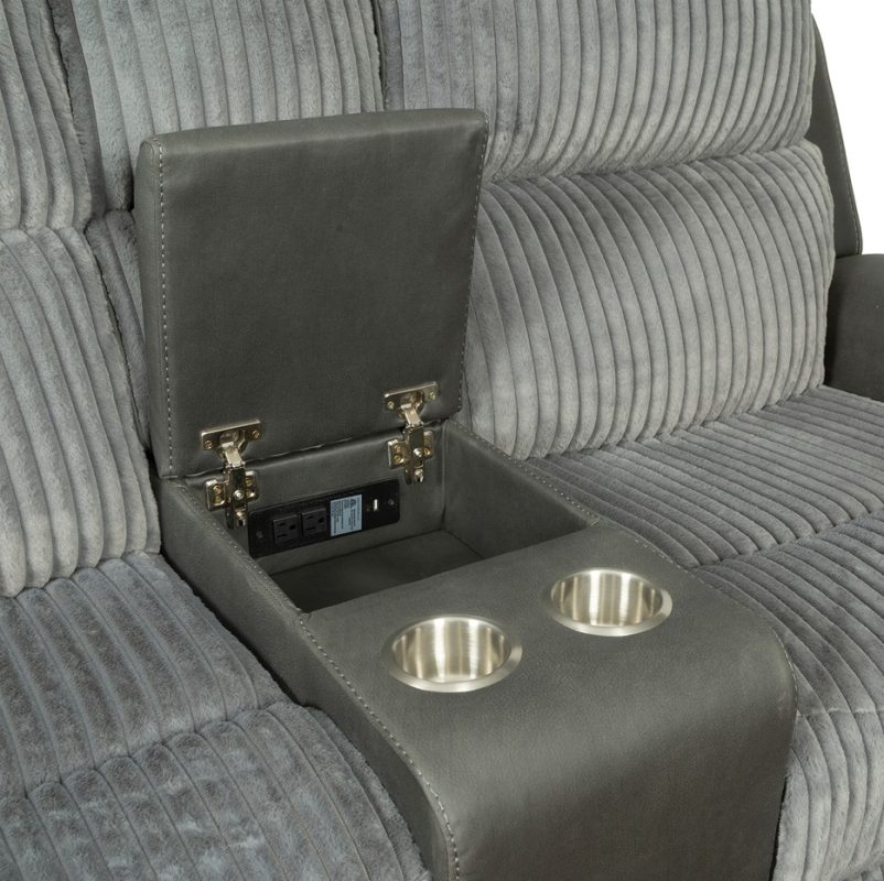 Fabric and PU Leather Reclining 2-Seater Sofa with Power Console and Cup Holders | MS009A