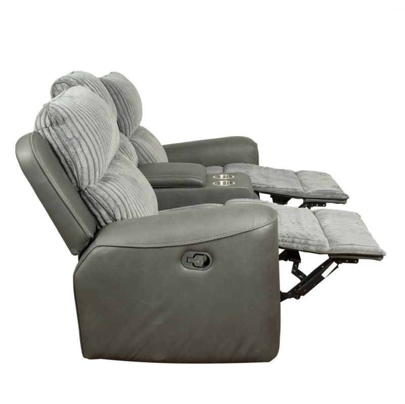 Fabric and PU Leather Reclining 2-Seater Sofa with Power Console and Cup Holders | MS009A