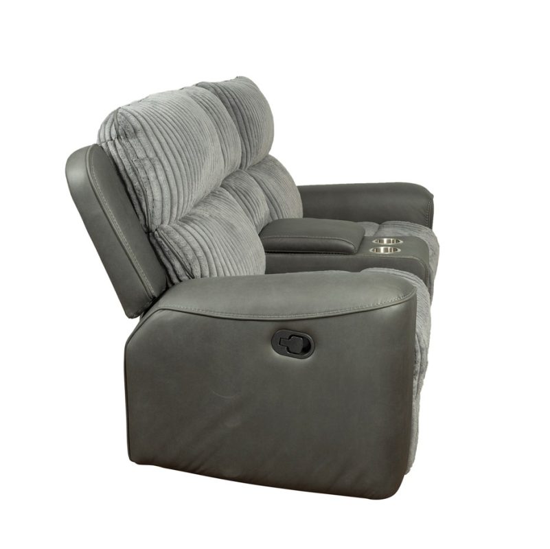 Fabric and PU Leather Reclining 2-Seater Sofa with Power Console and Cup Holders | MS009A