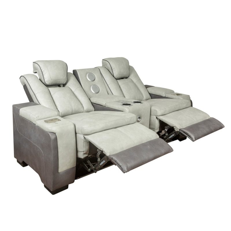 Fabric and PU Leather Reclining 2-Seater Sofa with Power Console and Cup Holders | MS010A