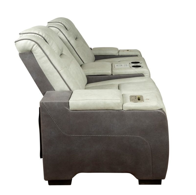 Fabric and PU Leather Reclining 2-Seater Sofa with Power Console and Cup Holders | MS010A