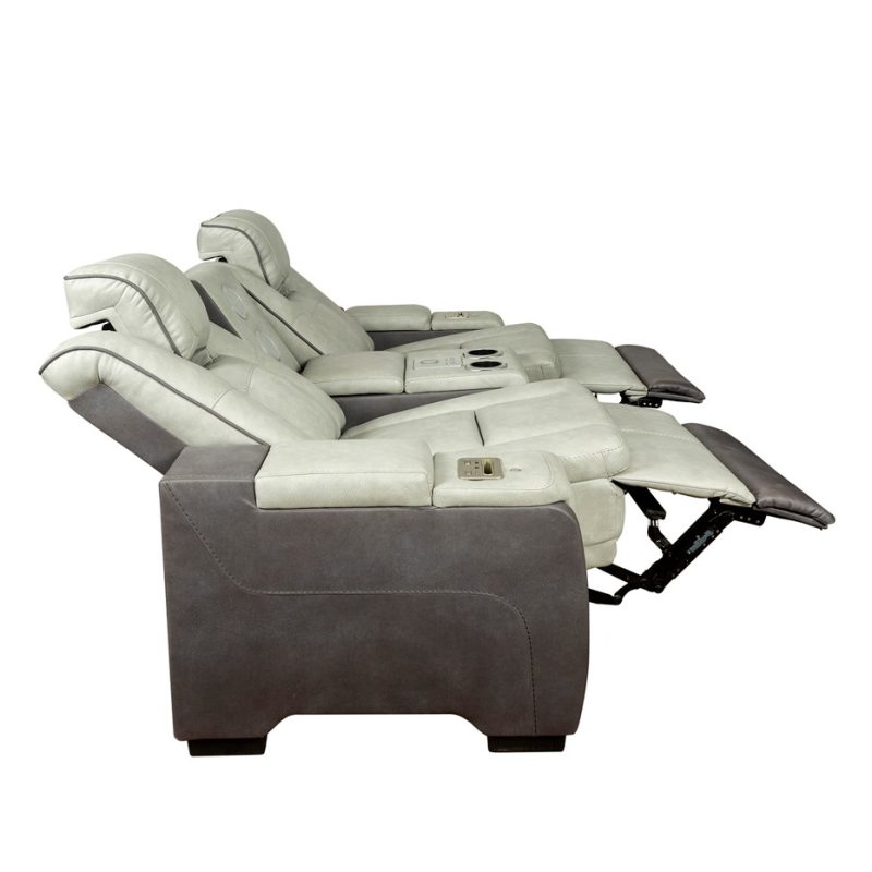 Fabric and PU Leather Reclining 2-Seater Sofa with Power Console and Cup Holders | MS010A