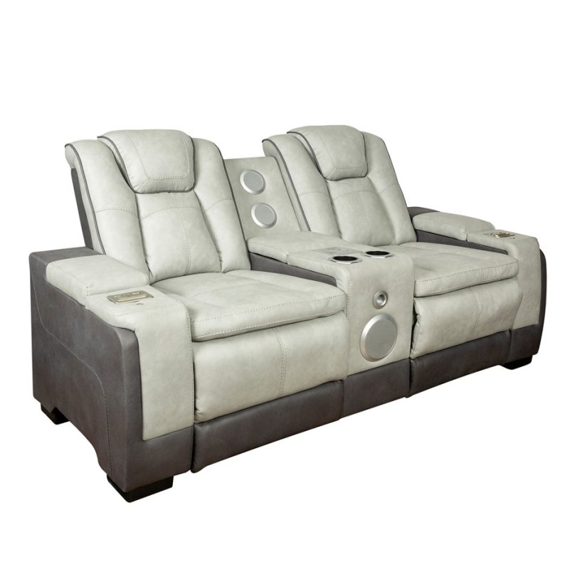 Fabric and PU Leather Reclining 2-Seater Sofa with Power Console and Cup Holders | MS010A
