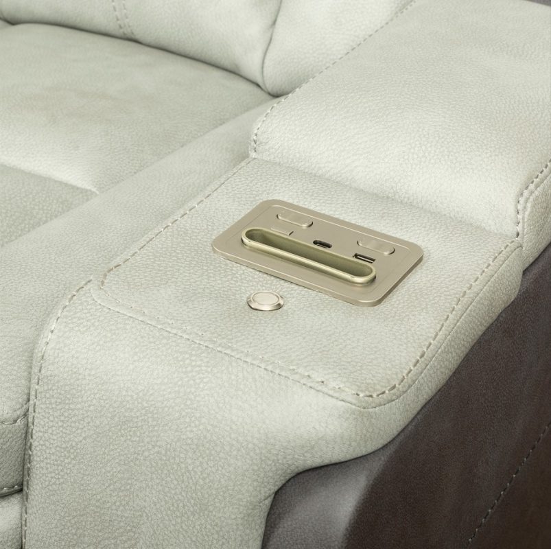 Fabric and PU Leather Reclining 2-Seater Sofa with Power Console and Cup Holders | MS010A