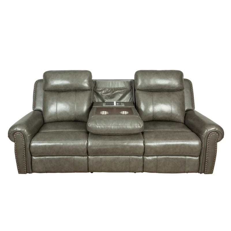 PU Leather 3-Seater Reclining Sofa with Fold-Down Center Console and Rolled Arms | MS001B