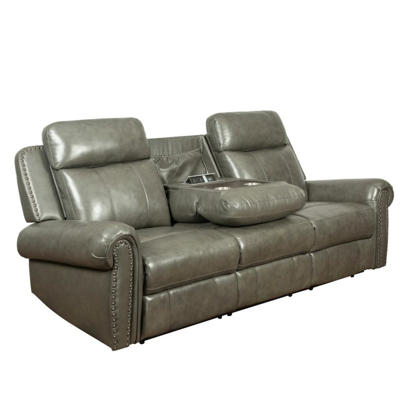 PU Leather 3-Seater Reclining Sofa with Fold-Down Center Console and Rolled Arms | MS001B