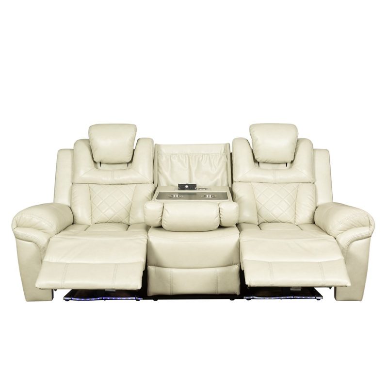 PU Leather 3-Seater Reclining Sofa with Diamond-Stitched Back and Power Console | MS004B