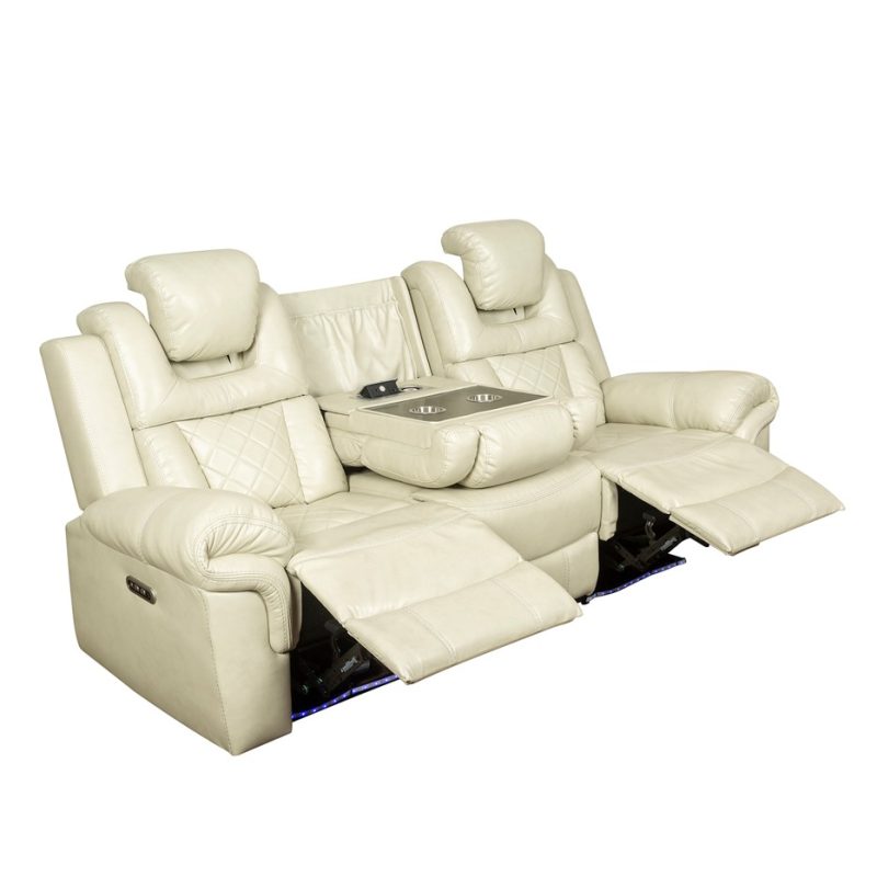 PU Leather 3-Seater Reclining Sofa with Diamond-Stitched Back and Power Console | MS004B