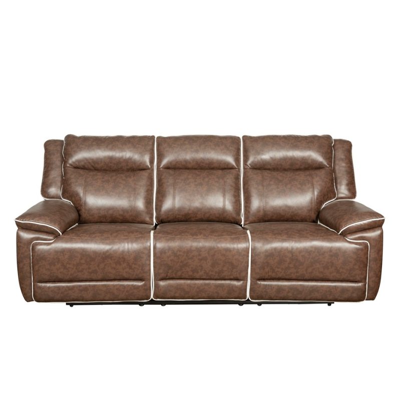 PU Leather 3-Seater Reclining Sofa with Power Console and Contrast Piping Edges | MS006B