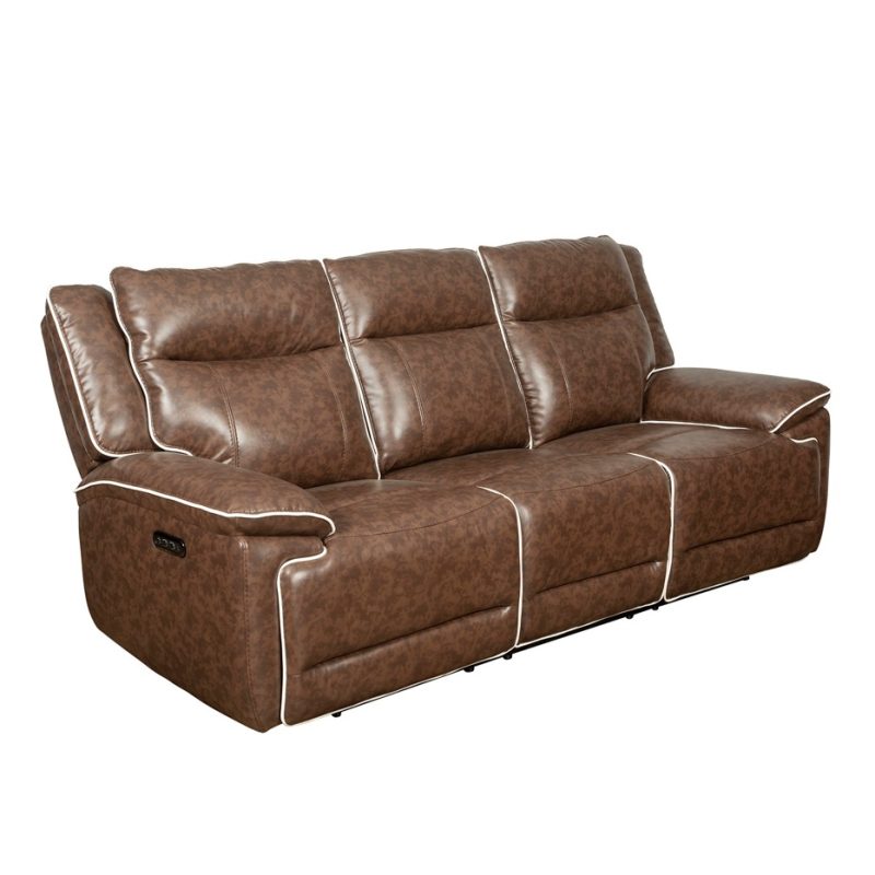 PU Leather 3-Seater Reclining Sofa with Power Console and Contrast Piping Edges | MS006B