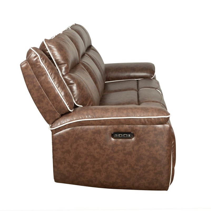 PU Leather 3-Seater Reclining Sofa with Power Console and Contrast Piping Edges | MS006B