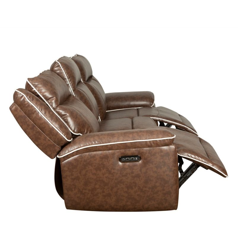 PU Leather 3-Seater Reclining Sofa with Power Console and Contrast Piping Edges | MS006B