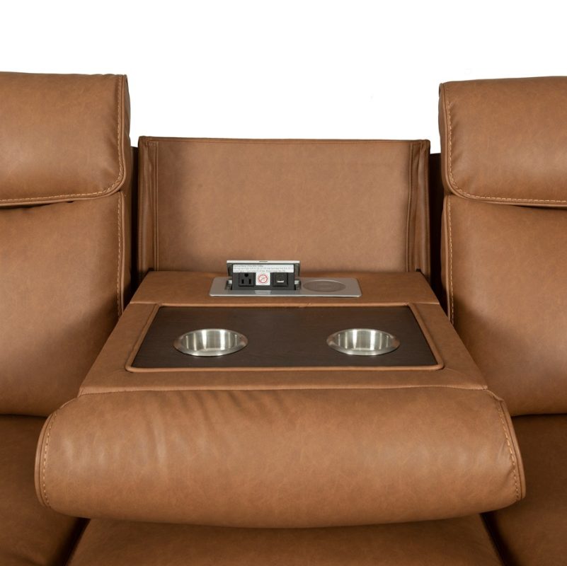 PU Leather 3-Seater Reclining Sofa with Fold-Down Power Console and Streamlined Contour Design | MS007B