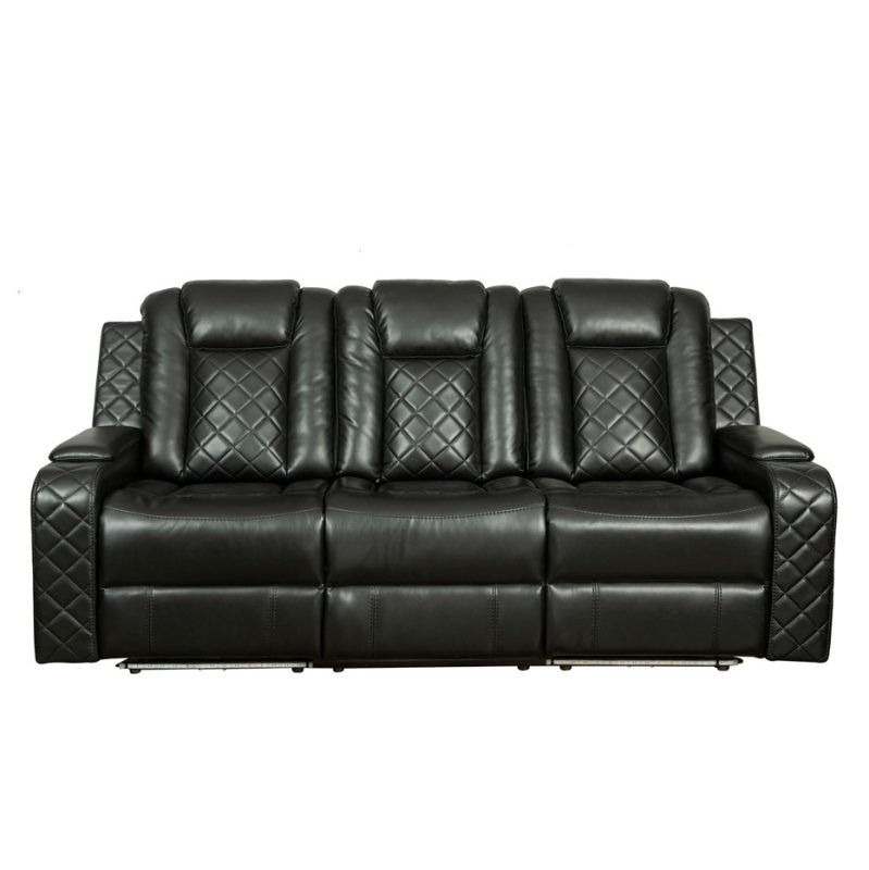 PU Leather 3-Seater Reclining Sofa with Diamond Quilted Panels and Power Console | MS008B