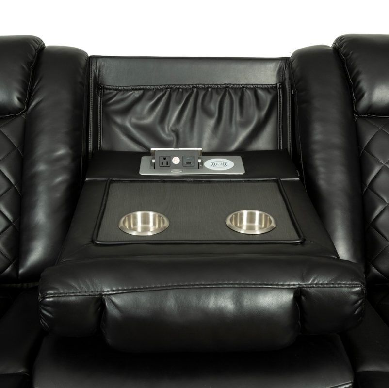 PU Leather 3-Seater Reclining Sofa with Diamond Quilted Panels and Power Console | MS008B