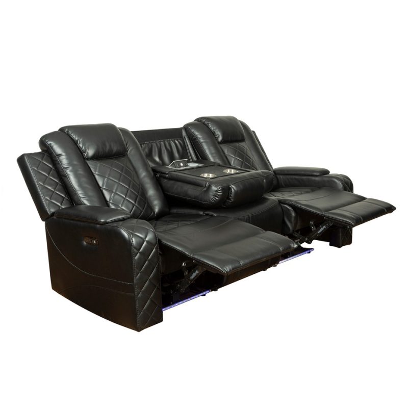 PU Leather 3-Seater Reclining Sofa with Diamond Quilted Panels and Power Console | MS008B