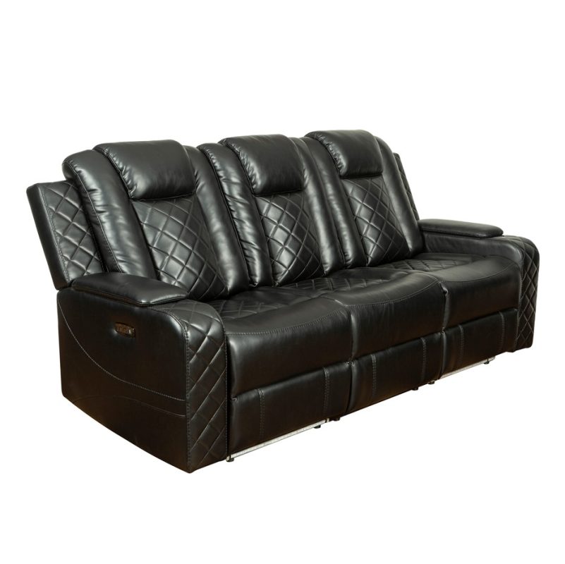 PU Leather 3-Seater Reclining Sofa with Diamond Quilted Panels and Power Console | MS008B