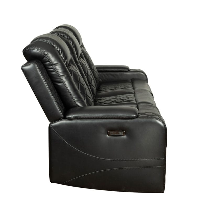 PU Leather 3-Seater Reclining Sofa with Diamond Quilted Panels and Power Console | MS008B