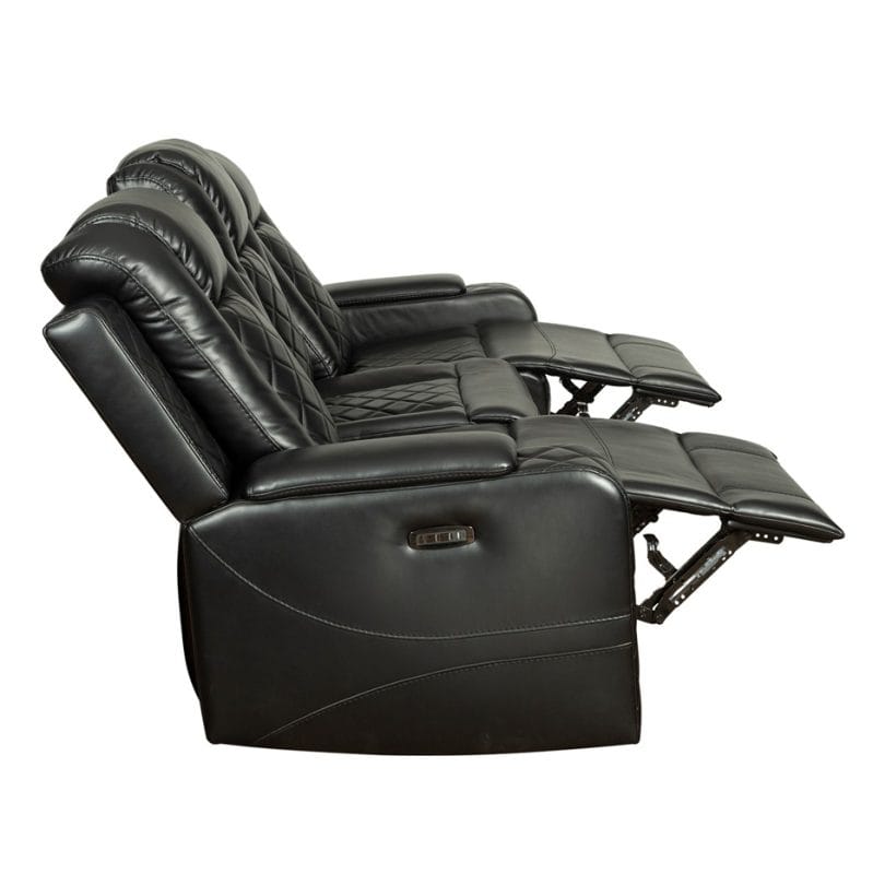 PU Leather 3-Seater Reclining Sofa with Diamond Quilted Panels and Power Console | MS008B