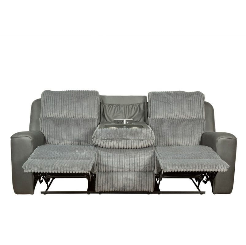 Fabric and PU Leather 3-Seater Reclining Sofa with Fold-Down Console and Ribbed Cushion Design | MS009B
