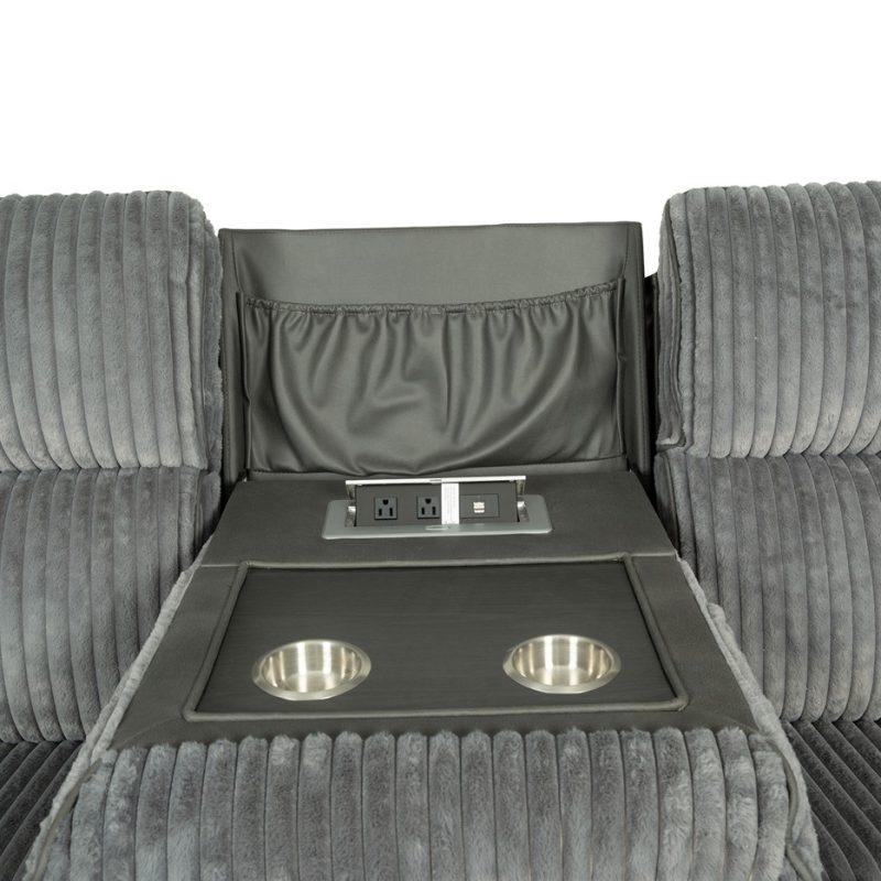 Fabric and PU Leather 3-Seater Reclining Sofa with Fold-Down Console and Ribbed Cushion Design | MS009B