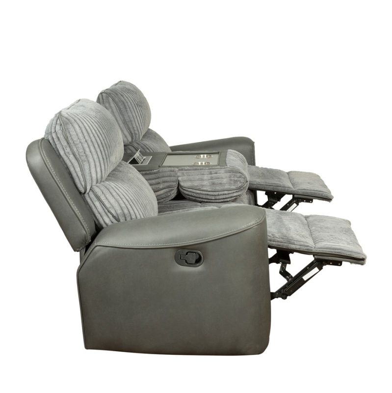 Fabric and PU Leather 3-Seater Reclining Sofa with Fold-Down Console and Ribbed Cushion Design | MS009B