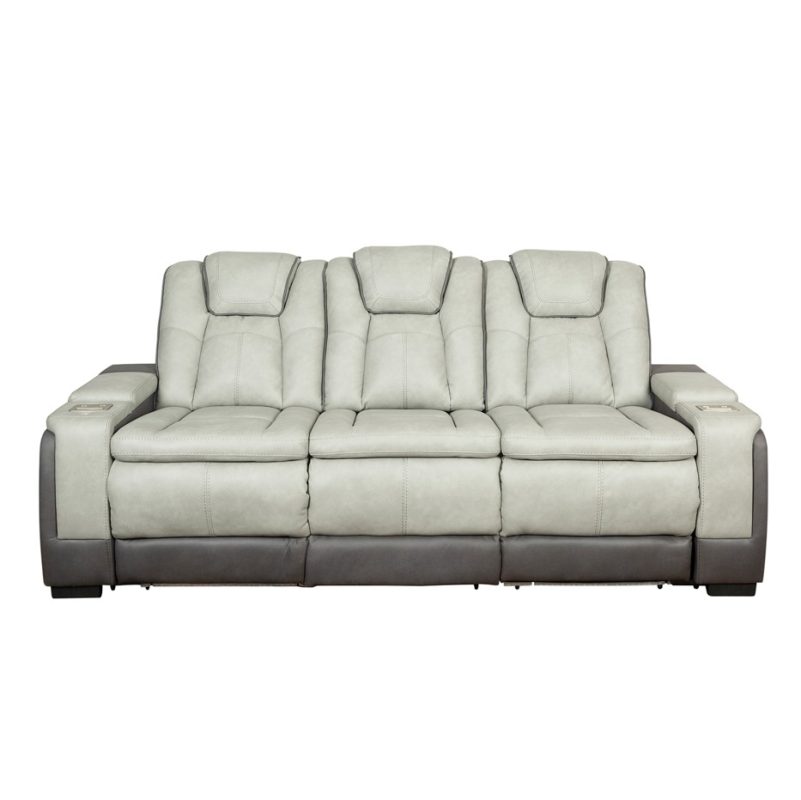 Dual-Tone Fabric Reclining 3-Seater Sofa with Adjustable Headrests and Power Console | MS010B