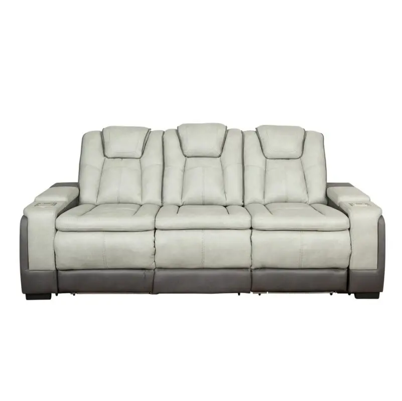 Dual-Tone Fabric Reclining 3-Seater Sofa with Adjustable Headrests and Power Console | MS010B