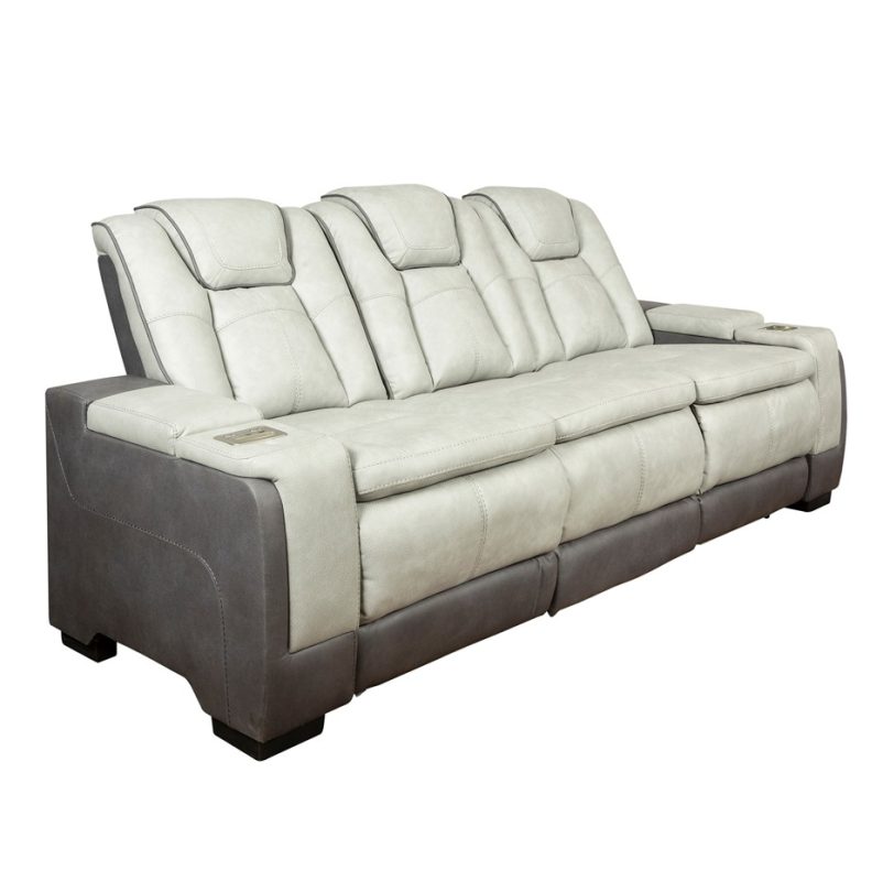Dual-Tone Fabric Reclining 3-Seater Sofa with Adjustable Headrests and Power Console | MS010B