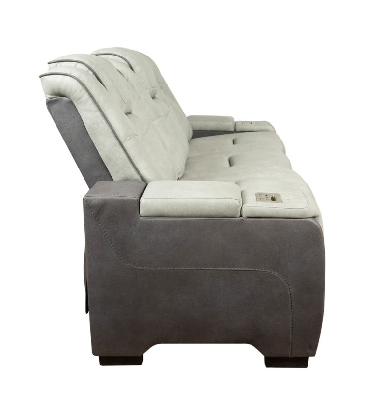 Dual-Tone Fabric Reclining 3-Seater Sofa with Adjustable Headrests and Power Console | MS010B