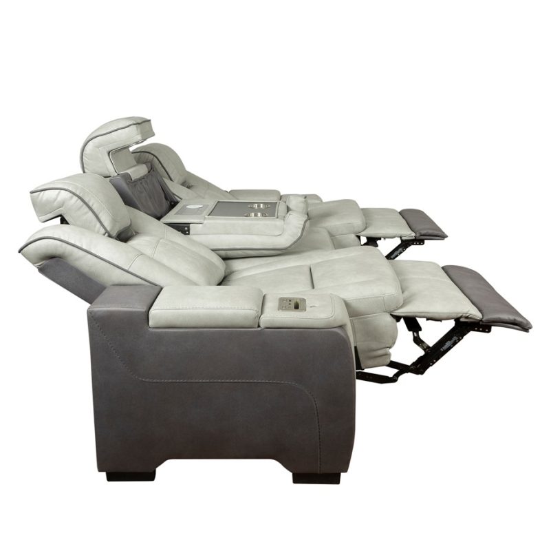 Dual-Tone Fabric Reclining 3-Seater Sofa with Adjustable Headrests and Power Console | MS010B