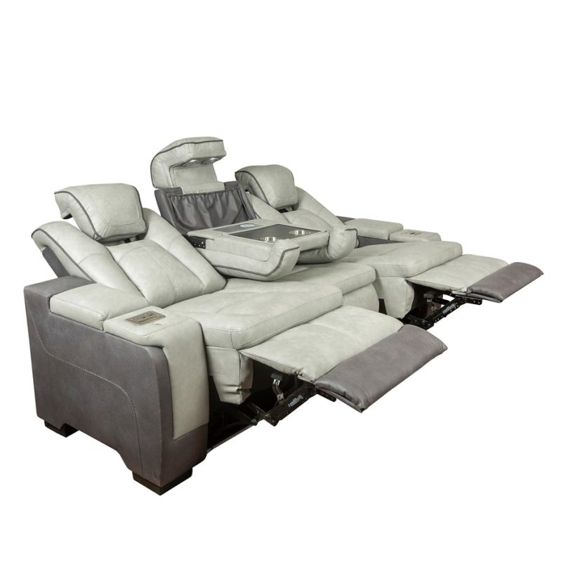 Dual-Tone Fabric Reclining 3-Seater Sofa with Adjustable Headrests and Power Console | MS010B