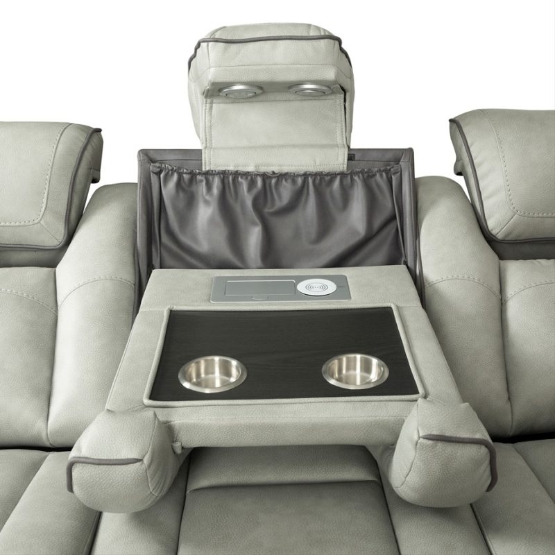 Dual-Tone Fabric Reclining 3-Seater Sofa with Adjustable Headrests and Power Console | MS010B