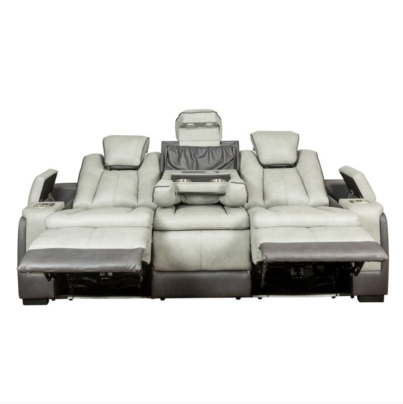 Dual-Tone Fabric Reclining 3-Seater Sofa with Adjustable Headrests and Power Console | MS010B